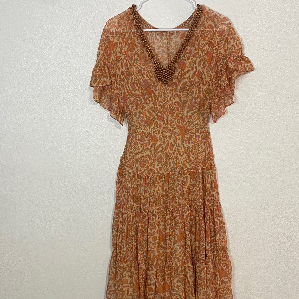 Adrianna Papell Orange and Brown Midi Dress vintage Size 6 100% Silk & poliéster - Picture 3 of 16